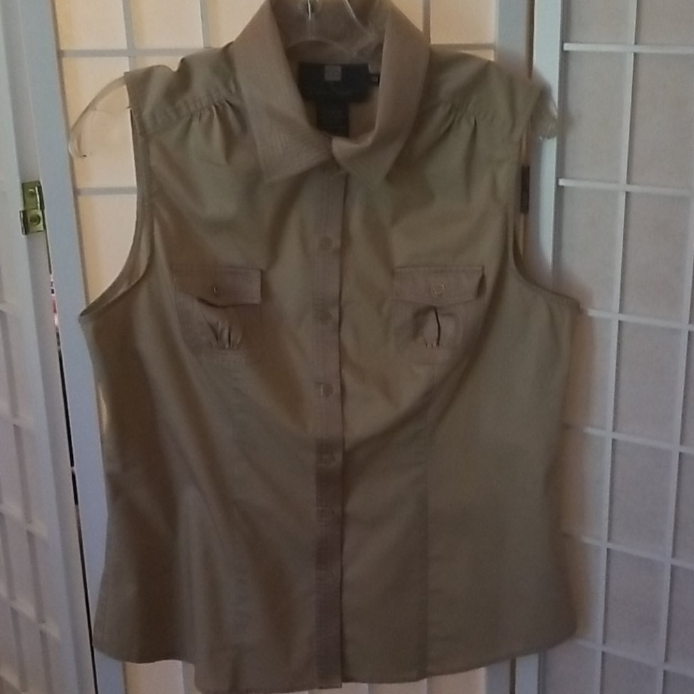 Tan Sleeveless Button Down Shirt